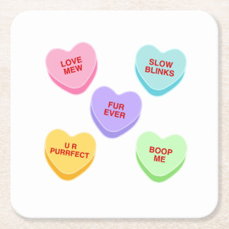 Cat Valentine Candy Hearts Pappra Underlägg Papper Kvadrat