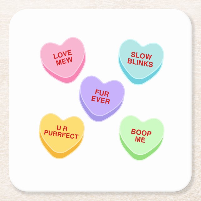 Cat Valentine Candy Hearts Pappra Underlägg Papper Kvadrat (Framsidan)