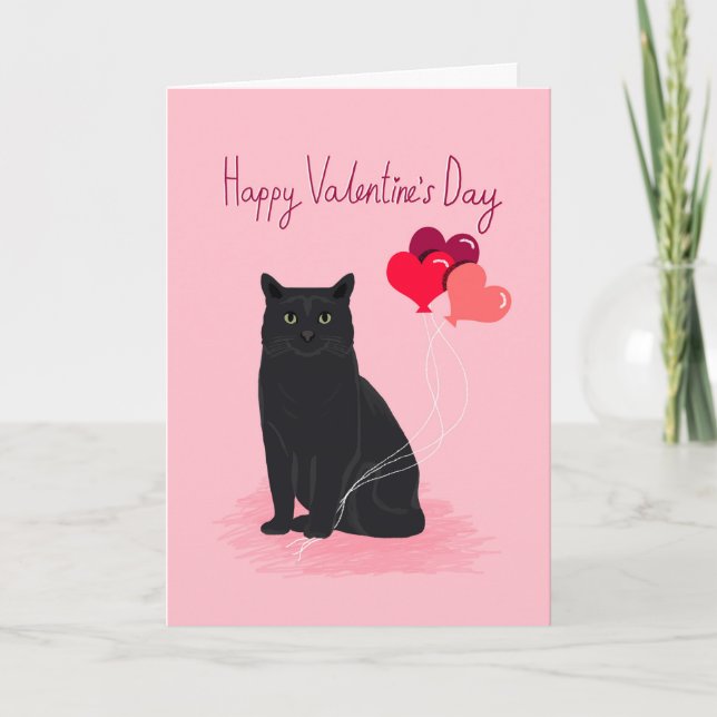 Cat Valentines Day Card- cute cat Helgkort (Framsida)