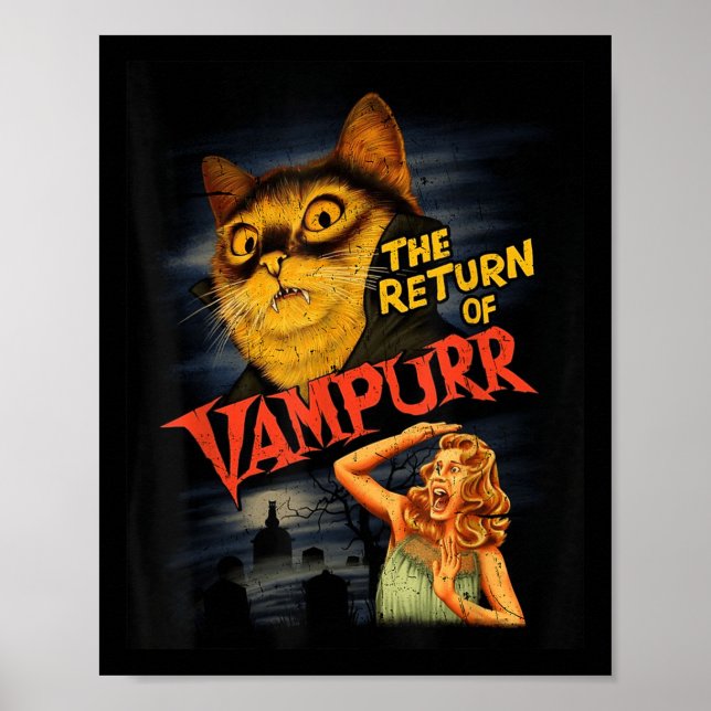 Cat Vampire Clic Horror Movie Funny Graphic Shirt Poster (Framsidan)