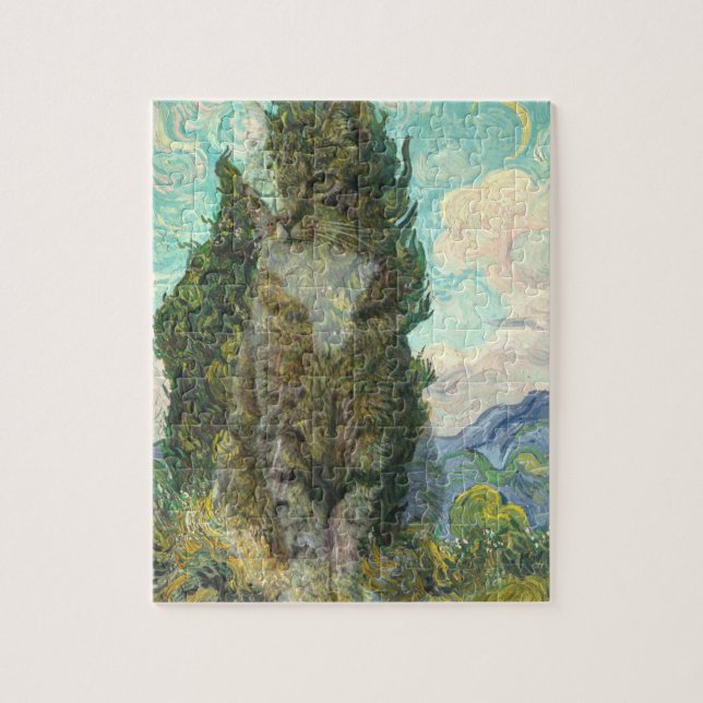 Cat Van Gogh Jigszle Puzzle Pussel (Vertikal)