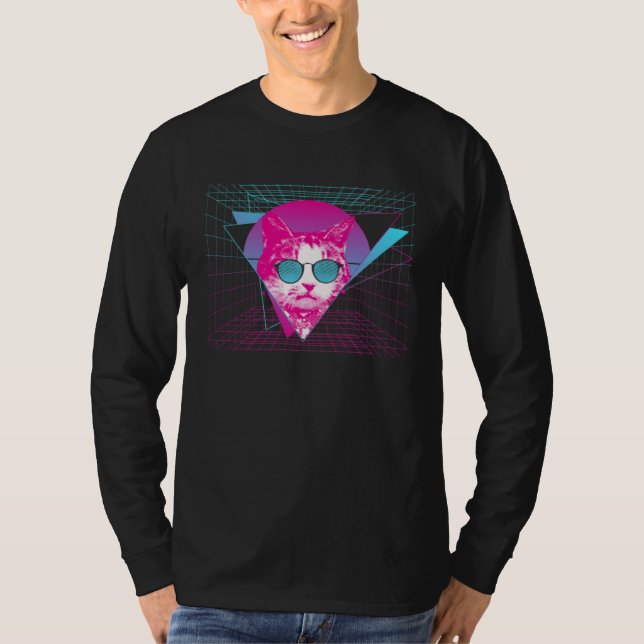 Cat Vaporwave Cat Sunglasses Esthetic Kitten Retro T Shirt (Framsida)