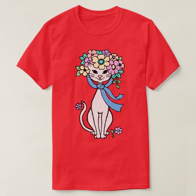 Cat Vår sommarblommor Springtime Summertime Fl T Shirt (Design framsida)
