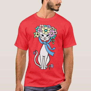 Cat Vår sommarblommor Springtime Summertime Fl T Shirt