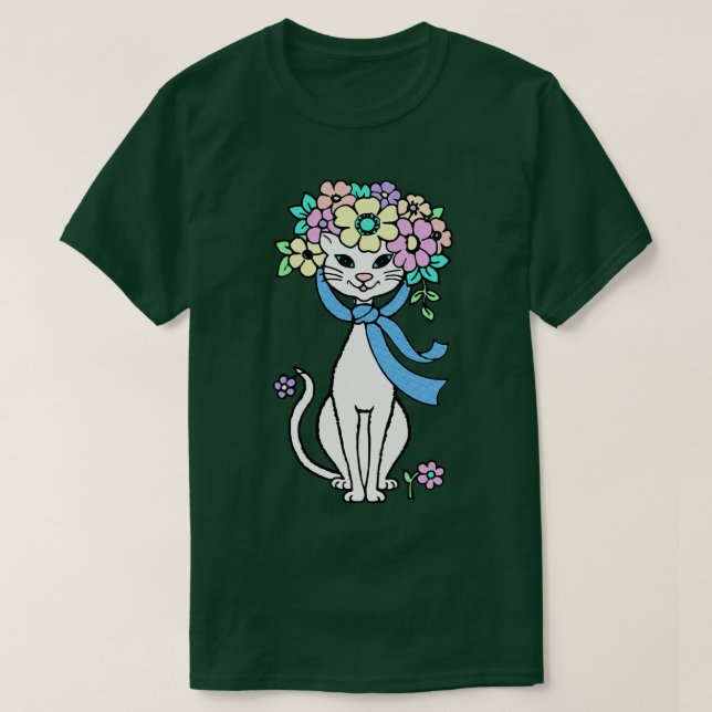 Cat Vår sommarblommor Springtime Summertime Fl T Shirt (Design framsida)
