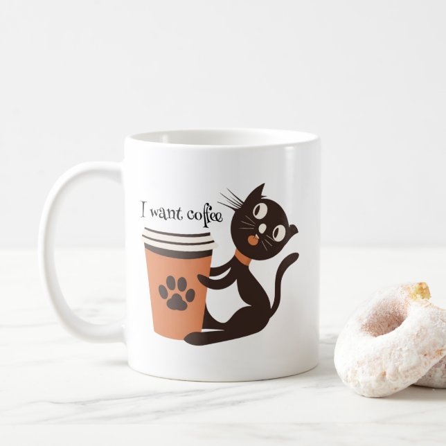Cat vill ha kaffe roligt kaffemugg (Med munk)