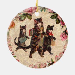 Cat Vintage Söt Antique Kattunge Julgransprydnad Keramik
