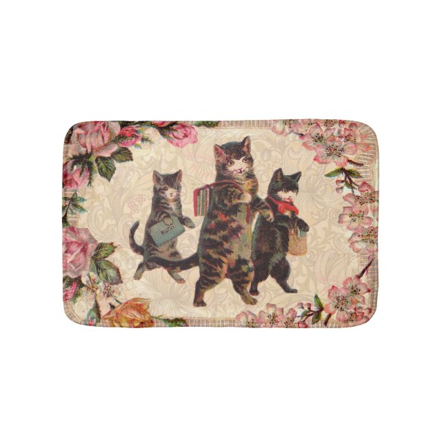 Cat Vintage Söt Antique Kittens Badrumsmatta (Framsidan)