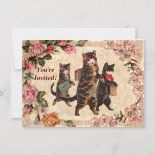 Cat Vintage Söt Antique Kittens Inbjudningar