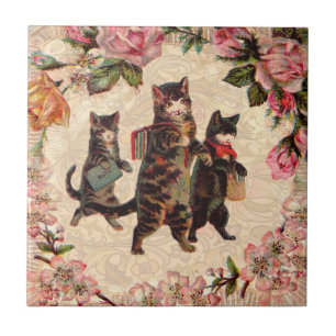 Cat Vintage Söt Antique Kittens Kakelplatta