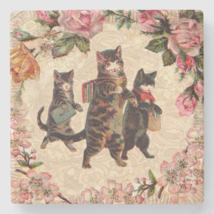Cat Vintage Söt Antique Kittens Stenunderlägg