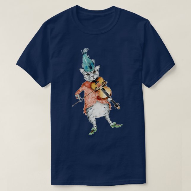 Cat Violin Fiddle Watercolor Painting T Shirt (Design framsida)