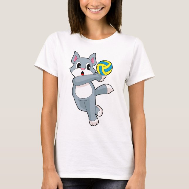 Cat Volleyball player Volleyball Sports T Shirt (Framsida)