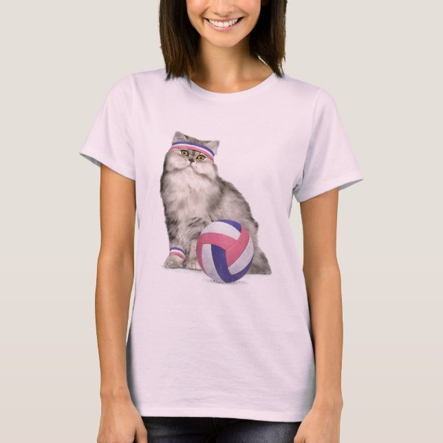 Cat Volleyball Sports T Shirt (Framsida)