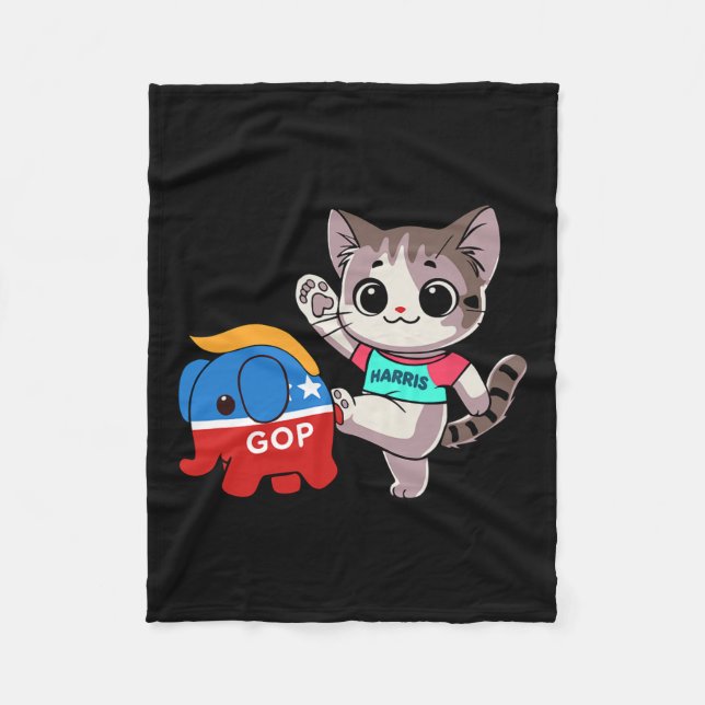 Cat Vs. Gop Elephant - Kamala Harris - Anti Trump Fleecefilt (Framsidan)