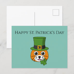 Cat w Hat and Shamrock St Patrick's Anpassa Helg Vykort