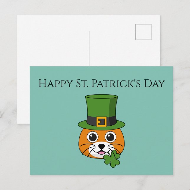 Cat w Hat and Shamrock St Patrick's | Anpassa Helg Vykort (Fram/baksida)
