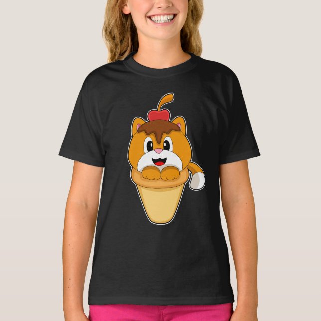 Cat Waffle glass Cherry T Shirt (Framsida)