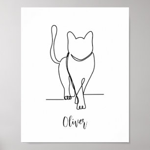 Cat Walking Drawing Print One Line Personalized Poster