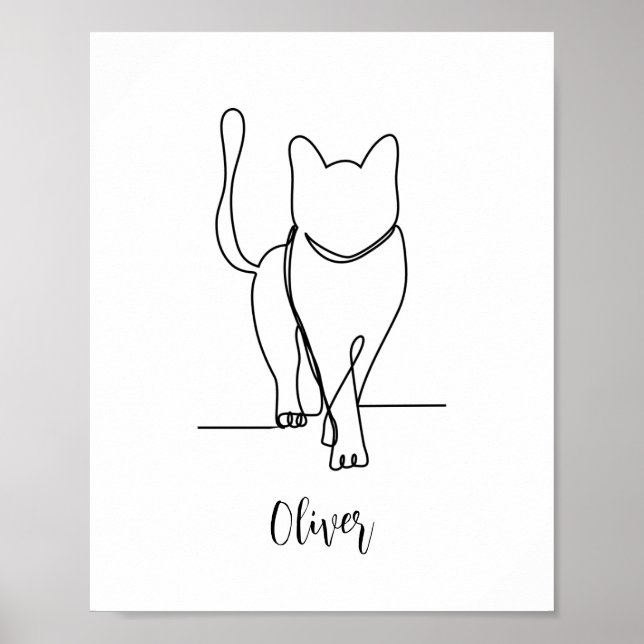 Cat Walking Teckning Skriv ut en radPersonlig Poster (Framsidan)