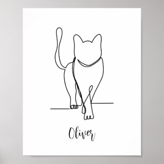 Cat Walking Teckning Skriv ut en radPersonlig Poster