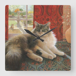 CAT WALL CLOCK FYRKANTIG KLOCKA