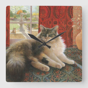 CAT WALL CLOCK FYRKANTIG KLOCKA