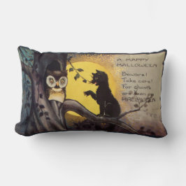 Cat Warning Uggla Vintage Halloween Lumbar Pillow Lumbarkudde