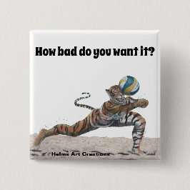 Cat Warrior Beach Volleyball Fantasy Art Button Knapp