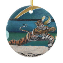 Cat Warrior Beach Volleyball Fantasy Art Ornament
