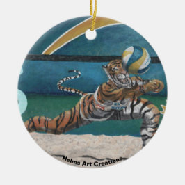 Cat Warrior Beach Volleyball Fantasy Art Ornament