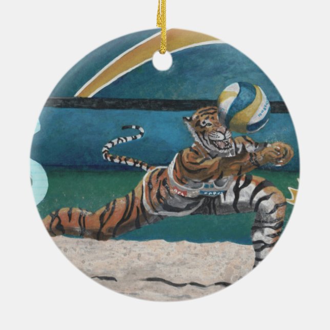 Cat Warrior Beach Volleyball Fantasy Art Ornament (Baksidan)