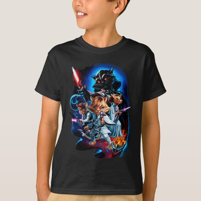 Cat Warrior Epic Galaxy Battle, Sci-fi Space. T Shirt (Framsida)