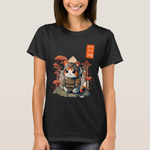 Cat Warrior japansk Writing Anime Art for kawaii T Shirt