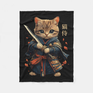 Cat Warrior Japanska Samurai Cat Tattoo Kawaii Nin Fleecefilt
