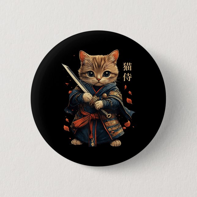 Cat Warrior Japanska Samurai Cat Tattoo Kawaii Nin Knapp (Framsida)