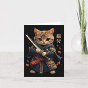 Cat Warrior Japanska Samurai Cat Tattoo Kawaii Nin Kort