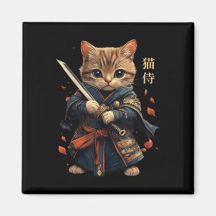 Cat Warrior Japanska Samurai Cat Tattoo Kawaii Nin Magnet