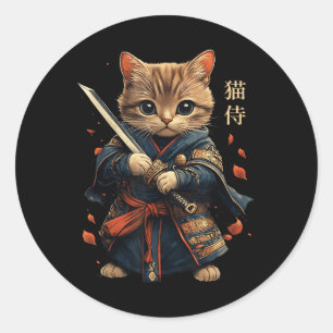Cat Warrior Japanska Samurai Cat Tattoo Kawaii Nin Runt Klistermärke