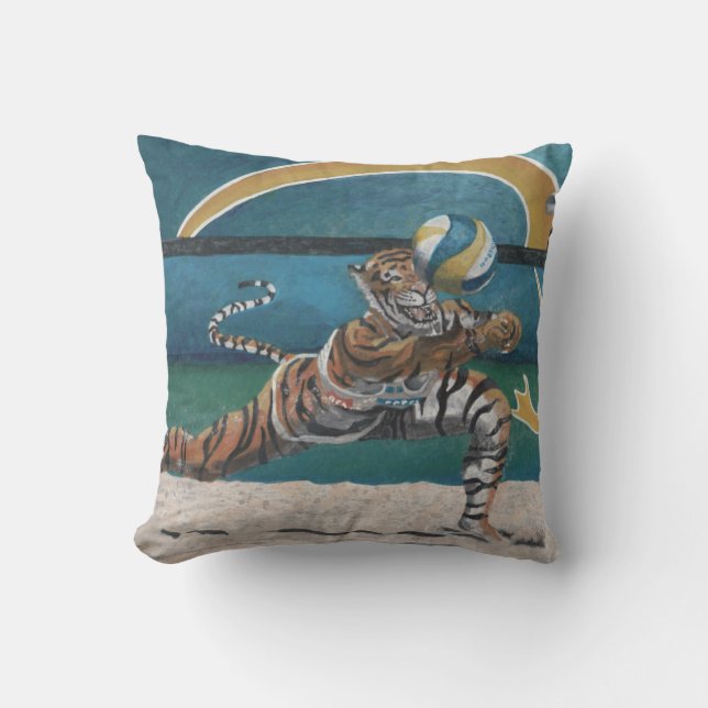 Cat Warrior spelar upp Beach Volleyball Dekorativ  Kudde (Framsida)