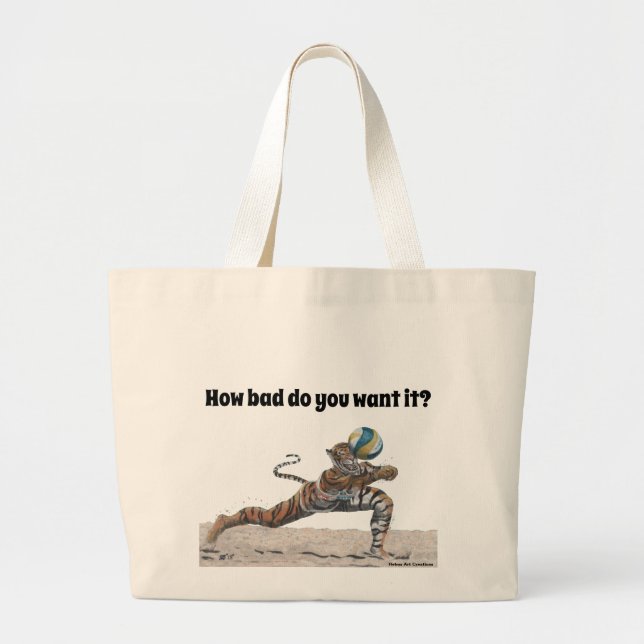 Cat Warrior spelar upp Beach Volleyball Tote Bag Jumbo Tygkasse (Framsidan)