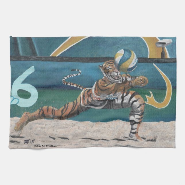 Cat Warrior spelar upp Beach Volleyball Towel Kökshandduk (Horisontell)