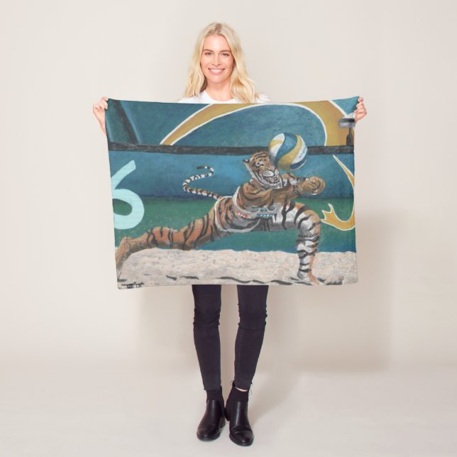 Cat Warrior spelar volleyball Fantasy Art Blanket Fleecefilt (På plats)