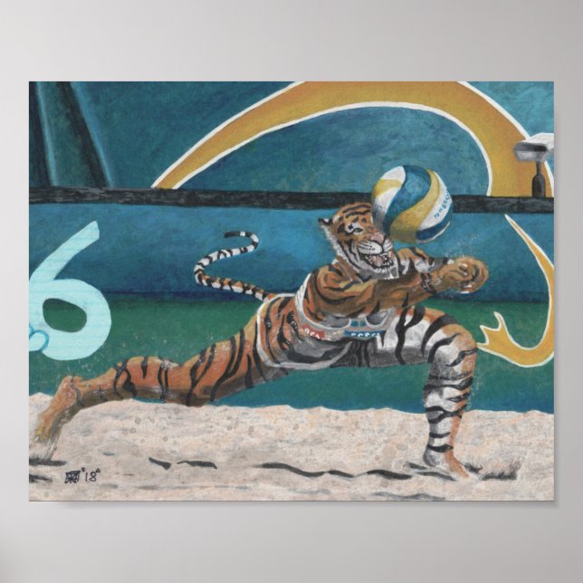Cat Warrior spelar volleyball Fantasy Art Skriv ut Poster (Framsidan)