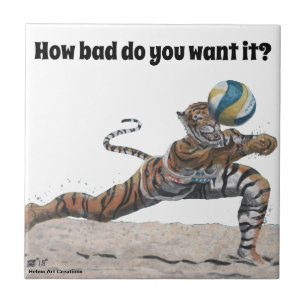 Cat Warrior spelar volleyball Fantasy Art Tile Kakelplatta