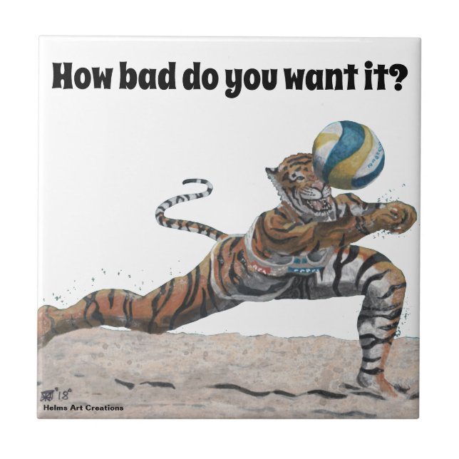 Cat Warrior spelar volleyball Fantasy Art Tile Kakelplatta (Framsidan)