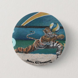Cat Warrior spelar volleyball Fantasy Button Knapp