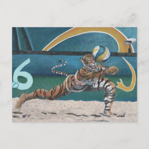 Cat Warrior spelar volleyball Fantasy-vykort Vykort