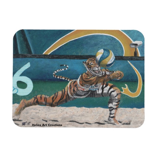 Cat Warrior spelar volleyball Flexible Magnet (Horisontell)