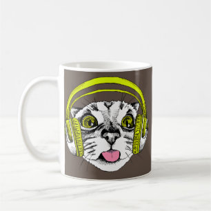 Cat Wat Headphone DJ Kitten Rave Techno Kaffemugg